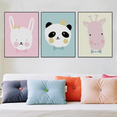 New Nordic Lovely Animal Nursery Paintings Cute Childrens Room Decorative Painting Kawaii Canvas Wall Art for Living Room