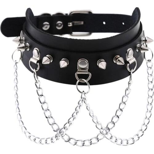 Choker metal Spikes Collar Women Man wide Leather Necklace tassel Chain Jewelry Neck Punk Chocker Gothic Accessories