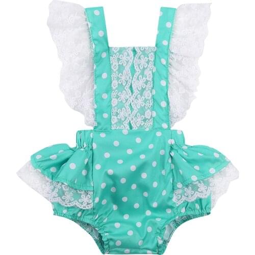 Citgeett Summer Cute Baby Girls Rompers Lace Flowers Printed Ruffles Sleeve Backless Jumpsuits Green Clothes
