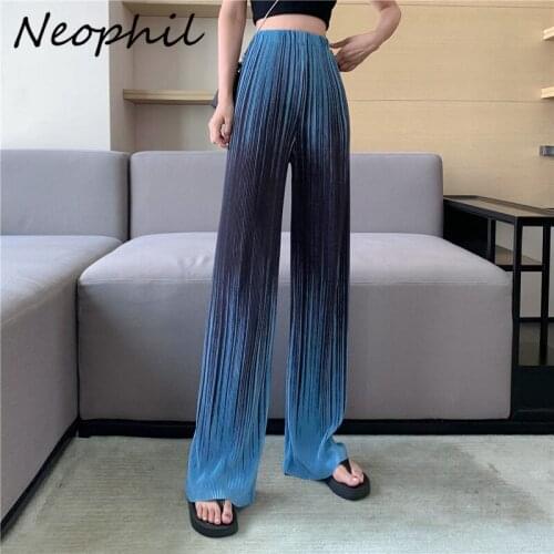 Neophil 2021 Summer Women Striped Skinny Wide Leg Pants Korean Style Tie Dye Slim Chic Flare Pants Loose Female Pantalone P21626