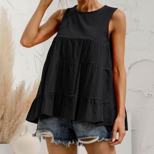 Summer Big Hem Women Tanks Top Sleeveless O Neck Fashion Solid Color Vest Casual Tops Irregular Hem O Neck Tops Female Clothes