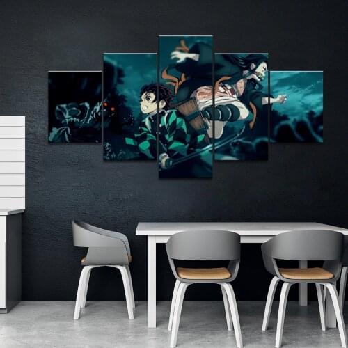 Printing Modular Painting 5 Piece HD Swordsman Anime Boy Picture Demon Slayer Kimetsu No Yaiba Poster Canvas Wall Art Home Decor