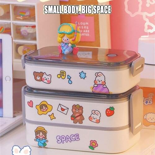 Cartoon DIY Bento Box Japanese Kawaii Food Warmer Leak-Proof Breakfast Lunch Box Container with Cover Compartments Storage