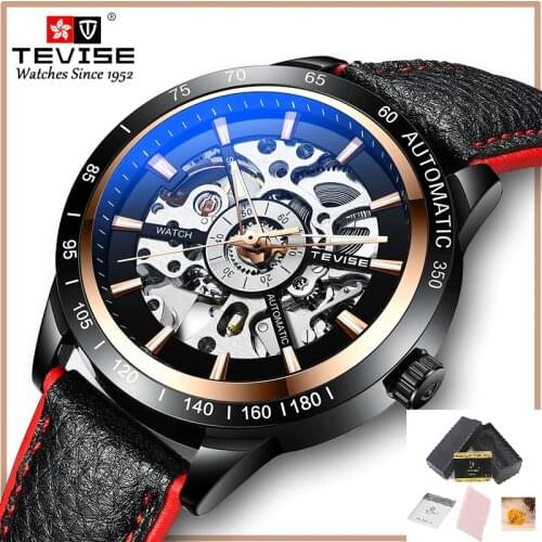 Mens Watch TEVISE Men Automatic Mechanical Watch T868 Genuine Leather Strap Watches for Men Luminous Wristwatch Gift Box 2020