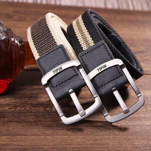 Men Canvas Belts Unisex Metal Pin Buckle Belt Black Jeans High Quality Tactical Belt Outdoor Sports Military Striped Waist Strap