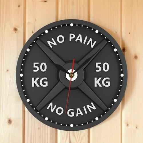50KG Letter Print Wall Clock Circular Gym Weight Lifting Dumbbell Bodybuilding Silent Acrylic Clock P7Ding