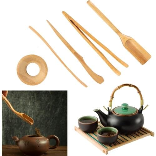 NICEYARD 5 pieces/set Wooden Teaware Bamboo Teaspoons Needle Tweezer Clip Strainer Tong Tube Set Tea Ceremony Utensils Set