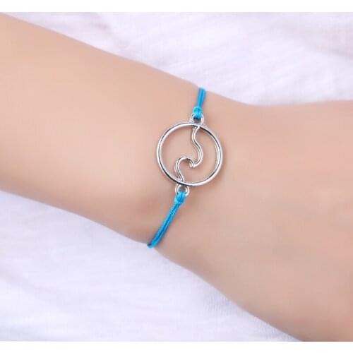 New Fashion Summer Ocean Style Beach Jewelry Make a Wish Silver Wave Charm Bracelets for Women