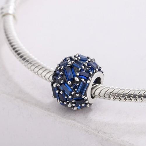 925 Sterling Silver Blue Series Beaded Sparkling Love Pendant Charms Bracelet DIY Jewelry Making For Original Pandora