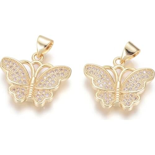 5pcs Golden Brass Cubic Zirconia Butterfly Pendants for DIY Earring Dangle Necklace Findings Jewelry Making Accessories