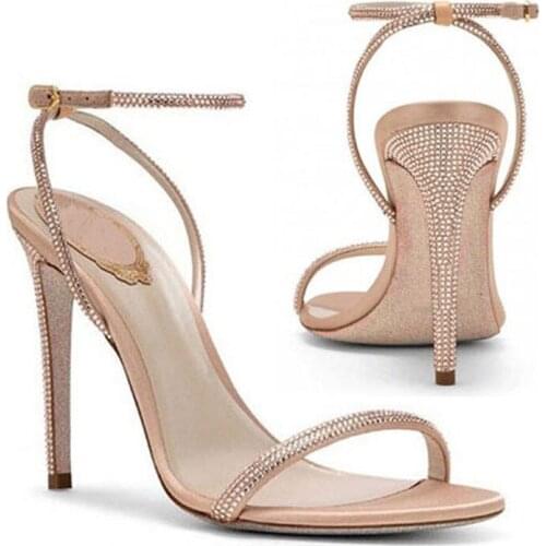 Simple Bling Rhinestone One Strap Sandals Summer Cutout Open Toe Party Shoes Gladiator Zapatos Outfit Dress Crystal High Heels