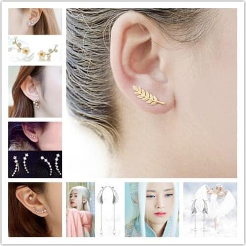Leaf Flower Big Dippe Angel Wing Stylist Crystal Earrings Drop Strap Earrings Women Long Sleeve Earrings Tassel Ear Clip