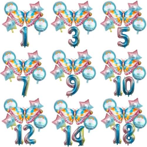 Gradient Colorful Butterfly Foil Balloons 18 Inch Round Star Ball Wedding Birthday Party Supplies Animal
