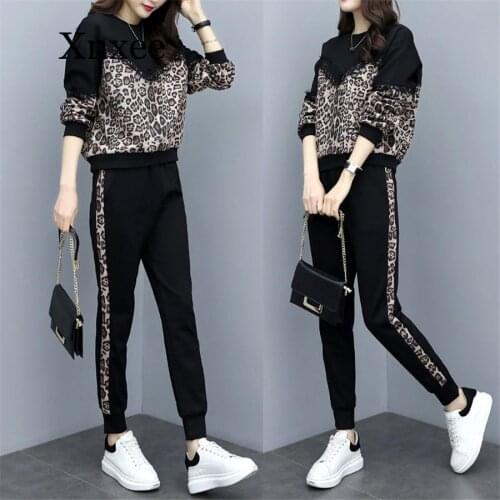 Tracksuit for women black pring autumn female large size loose two-piece sets womens plus size tops +pants Casual suits