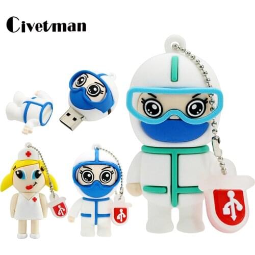 USB Flash Drive Cute Doctor Nurse Pendrive USB 2.0 Thumb Drives 4GB 8GB 16GB 32GB 64GB 128GB Dentist 256GB Memory Stick Cle USB