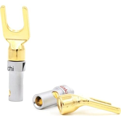 HIFI 8pcs Speaker Spade Fork, Nakamichi Gold Plated Banana Plug Double Screws Locking