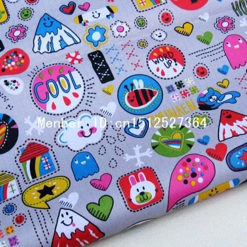 PVC coated waterproof fabric - Ice cream, bear, heart (Light grey) (WF025)