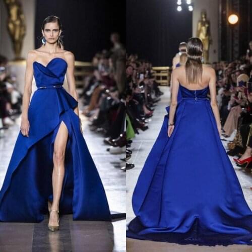 Royal Blue Evening Dresses Sexy Sweetheart Neck Hi Lo Prom Gowns Red Carpet Fashion Dress vestidos de novia