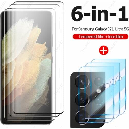 6-IN-1 Protective Glass For Samsung Galaxy S21 Ultra 5G Glass Curved Edge Lens Screen Protector For Samsung S21 Ultra Glass Film
