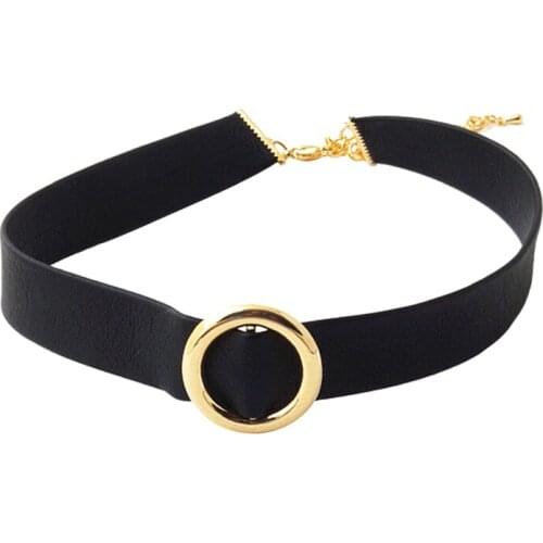 Girls Gothic Black Leather Choker On The Neck Female Punk Chunky Necklace Costume Jewelry For Women Party Friends Gift