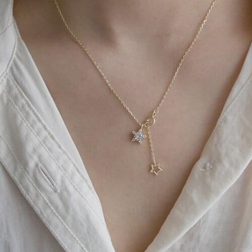 VENTFILLE 925 Sterling Silver Shining Zircon Star Pendant Tassel Necklace for Women Simple Temperament Light Luxury Accessories