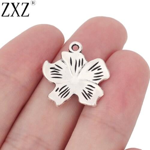ZXZ 20pcs Tibetan Silver Flower Charms Pendants for Necklace Bracelet Jewelry Making Findings 22x21mm