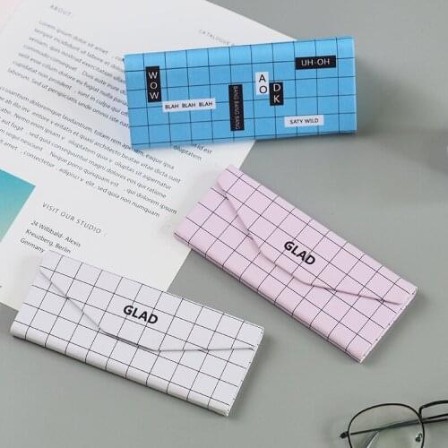 1pcs creative student grid series personality trend glad time triangle folding PU glasses case