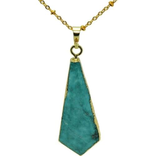 1pc Natural Gem Stone Women Jewelry Necklace Gold Bezel Sword Charm Chain Necklace Green Howlite Pendant Necklace for women
