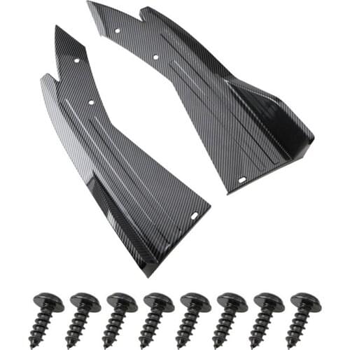 2pcs Glossy Black Carbon Fiber Look ABS Car Auto Bumper Spoiler Rear Lip Splitter Diffuser Winglet Wing With Bolts Accessories