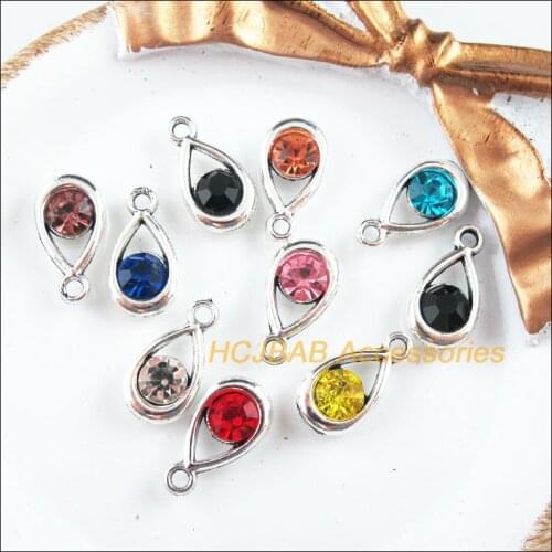20 New Teardrop Charms Tibetan Silver Tone Retro Mixed Crystal Pendants 9.5x17.5mm