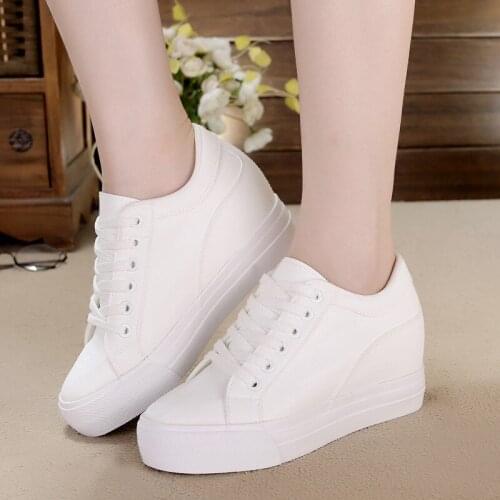 2019 fashion white platform sneakers chunky shoes woman leather casual shoes women black vulcanized ladies female 8 CM Increase