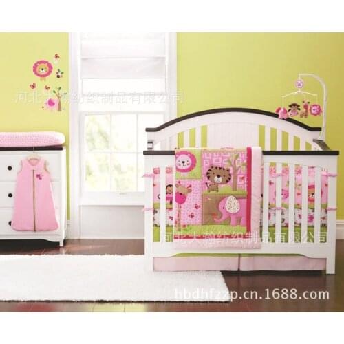 4PCS baby girls bedding sets cot quilt crib bumper bed sheet room decor baby care (bumper+duvet+bed cover+bed skirt)
