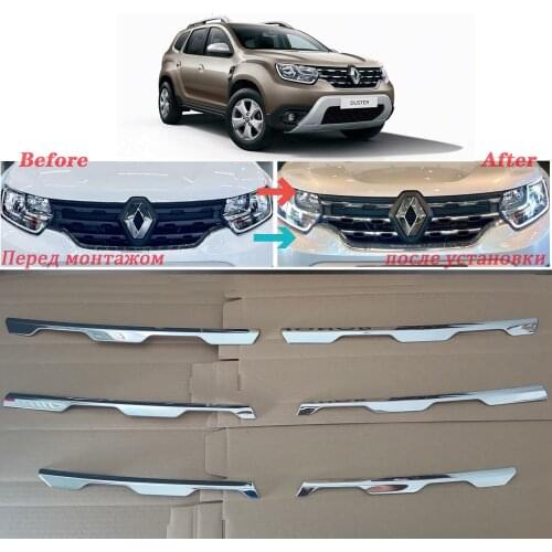 For Renault Duster 2018-2021Stainless Steel Car Front Engine Bumper Grill Upper Center Grille Cover trim Accessories 6pcs