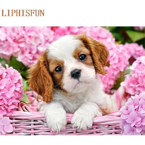 Diamond Painting Cross Stitch Full Square Round Picture of Rhinestone DIY Mosaic Embroidery Dog Basket New Year Gift