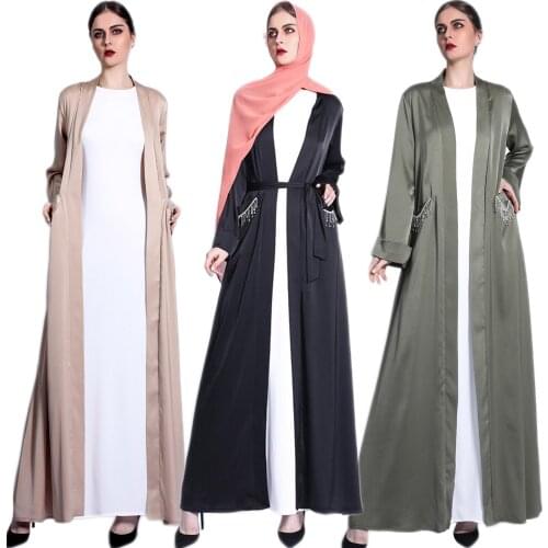 Satin Open Abaya Dubai Kaftan Turkey Muslim Women Dress Kimono Islam Clothing Cardigan Caftan Arab Robe Middle East Ramadan Eid