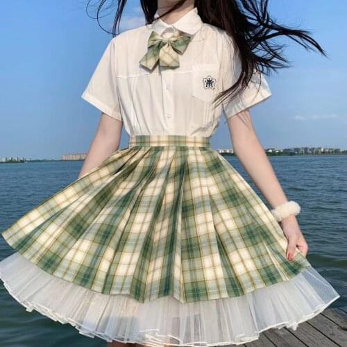 Matcha wafer skirt Xiaolan in white short-sleeved embroidered shirt jk suit 2021 summer new sweet