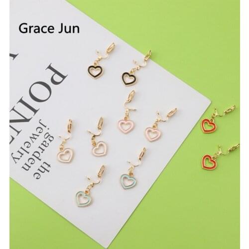 Grace Jun New Hollow-out Small Heart Clip on Earrings for Girl Kids Cute No Pierced Earrings Fashion Popular Ear Clip Wholesale