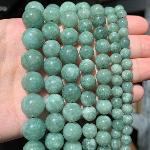 Natural Green Burmese Jades Stone Beads Round Loose Spacer Beads For Jewelry Making DIY Bracelet Accessories 15'' 6 8 10 12mm