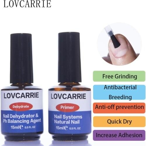 LOVCARRIE 2 PCS/Set Nail Dehydrator and Primer Nails Professional UV Gel System Acrylic Pre Base Bonder Liquid for Gel Nails Art