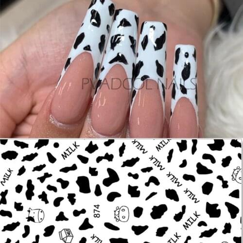 Nail Art 3D Decal Stickers Animal Cow Print Nails Irregular Black Spots Adhesive Sticker Manicure Decoration Tool