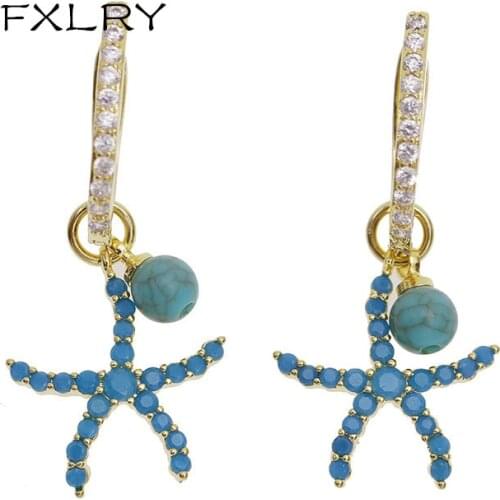 FXLRY Hot Selling Fashion Starfish Dangle Earrings Micro-Inlaid Zircon Starfish Earrings For Women Christmas Gift