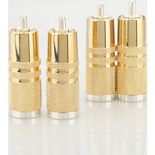 HI-End Silver Plated RCA Audio Plug Audio Video Adapter Cable Connector 4pcs RCA Male Plug Adapter, RCA Repair Ends,Phono Plug