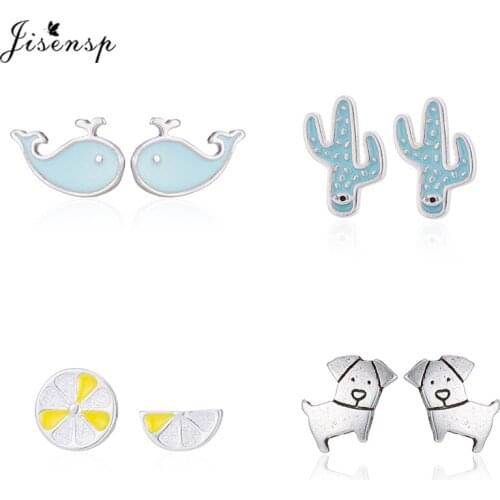 Jisensp Silver Plated Korean Style Lovely Cartoon Dog Stud Earrings Fashion Jewelry for Women Kids Christmas Gift bijoux