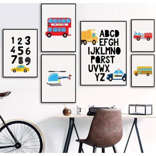 London Bus Truck Helicopter Number Cartoon Wall Art Canvas Painting Nordic Posters And Prints Wall Pictures For Kids Room Decor