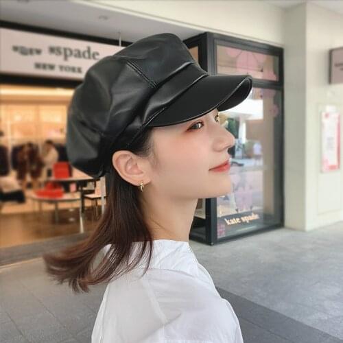 New Newsboy Cap Fashion Artist PU Leather Female Octagonal Cap Summer Autumn Casual Beret Women Flat Hat Lady Outdoor Sun Cap