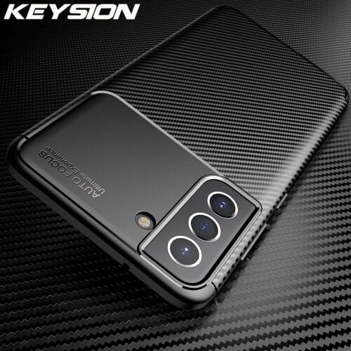 KEYSION Shockproof Case for Samsung S21 FE S21 Ultra 5G Carbon Fiber Texture silicone Phone Cover for Galaxy S21 Fan Edition