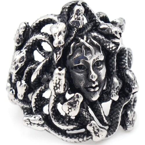 AsJerlya Vintage Stainless Steel Punk Snake Girl Mens Rings Titanium Steel Silver Color Big Size Ring For Man Jewelry Gifts