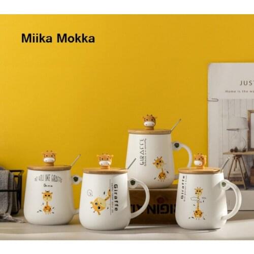 Creative Giraffe Coffee Cup with Lid Spoon Japan Style Milk Mug Cartoon Cute Ceramic Mug Water Cup Coffee Mug Drinkware