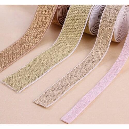 PPCrafts 10 15 20 30 40MM Golden silvery Elastic Ribbon Webbing For Handwork Apparel Sewing & Fabric Edge Accessories