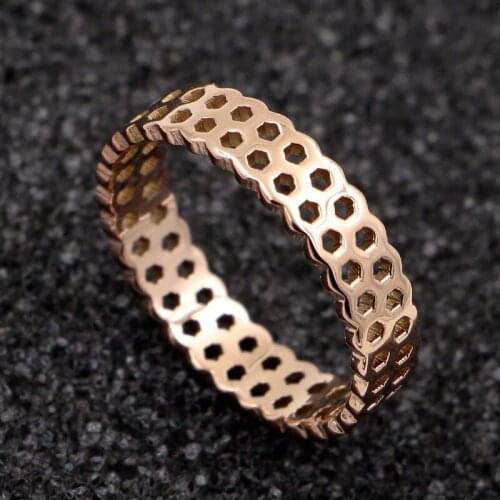 Martick Hot Selling Simple Woman Rings Hollow Out Honeycomb Shape Rose Gold Color Europe Brand Rings R120